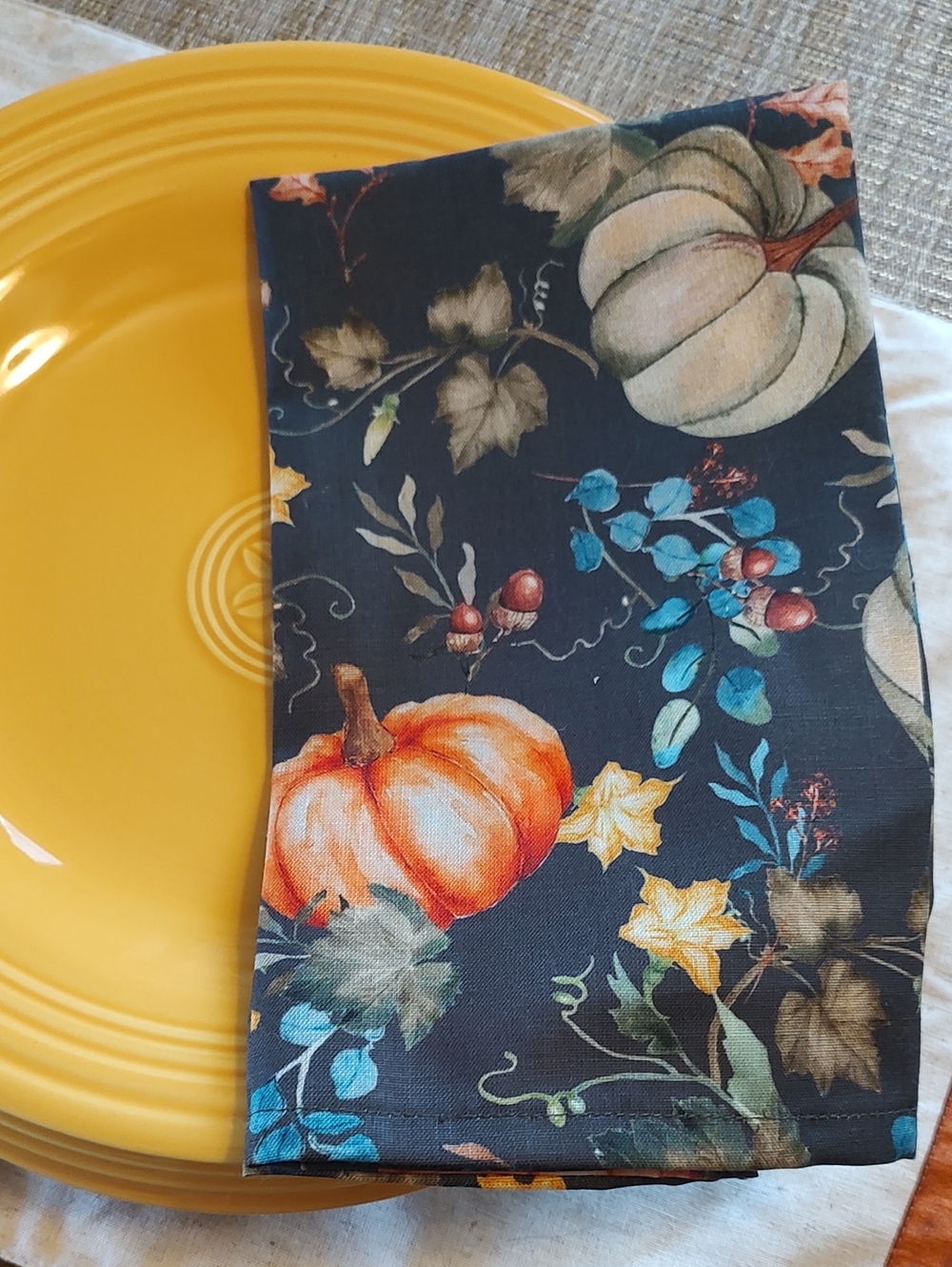 Harvest Pumpkin Print Navy Table Napkin